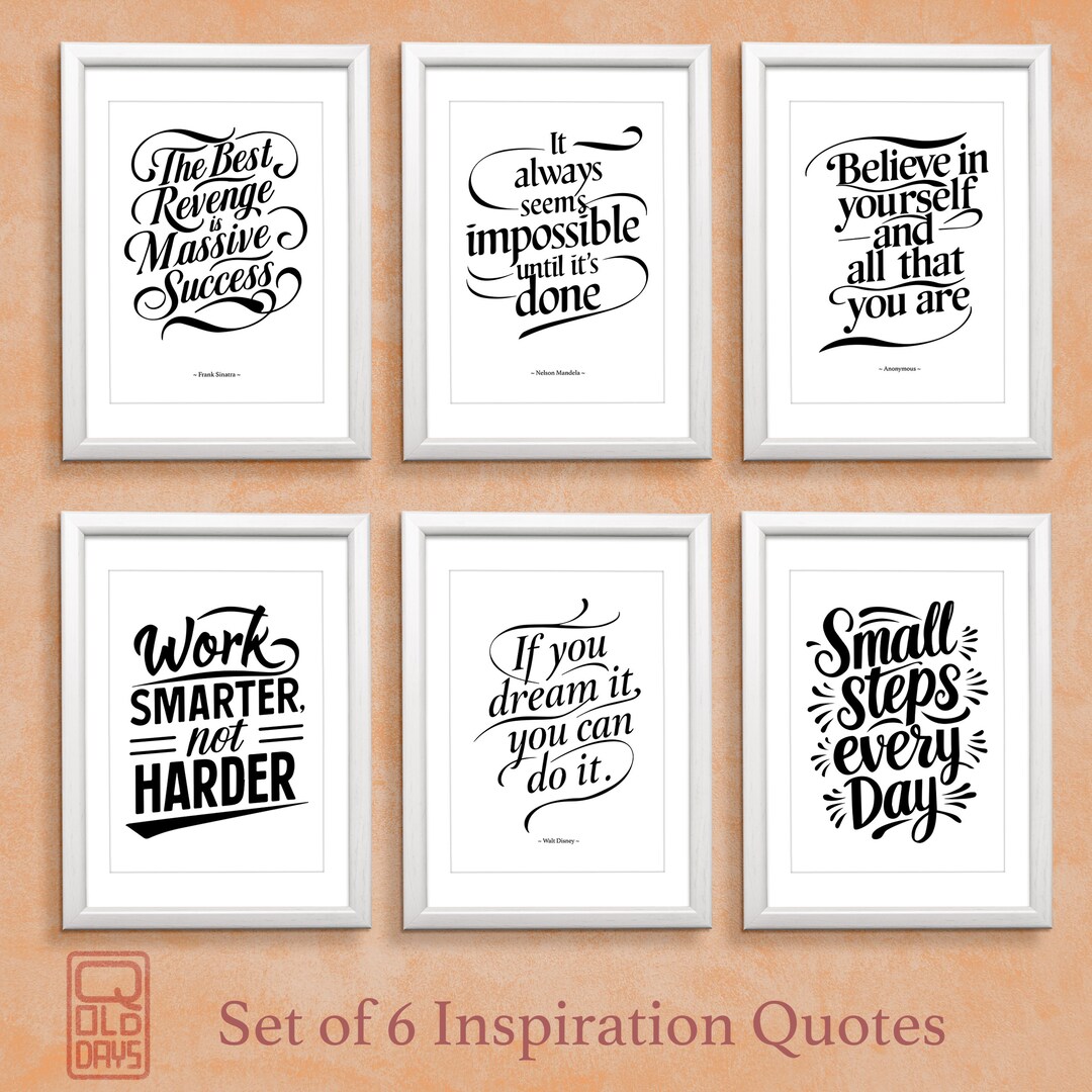 Set of 6 Inspirational Quotes Wall Art Prints, Digital Download