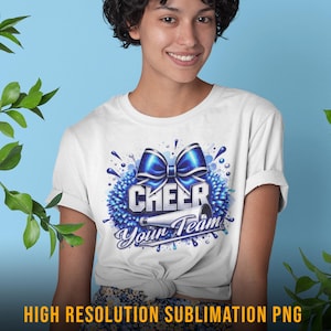 Personalized Blue and White Cheer Bow PNG | Custom Cheerleading Sublimation Design | Cheer Squad Digital Art