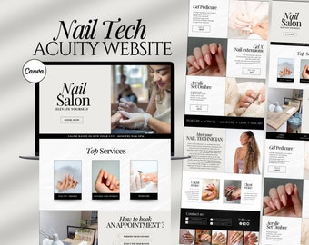 Nail Tech Website Template, Acuity Scheduling, Canva Editable Template, Aesthetic Website | Nail Artist | Nail Tech Esthetician | Nail Salon