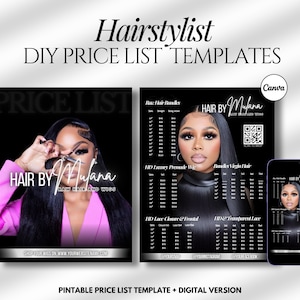 Hairstylist Price List Template DIY Small Business Black Pricing Guide Wig Flyer Social Media Instagram,Book Now Beauty Hair Boutique Canva
