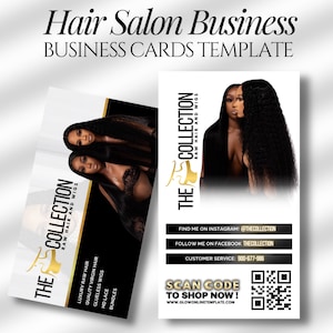 Hairstylist  Business Cards, DIY Canva Template Design, Hair Care Salon Beauty Business Cards, Premade Hairdresser QR Code Business Card