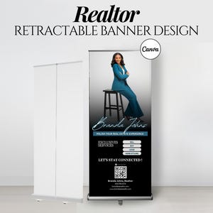 Realtor Roll Up Banner Design, Real Estate Agent Pull-Up Banner Template, Canva Professional Retractable Banner Event Listing Design