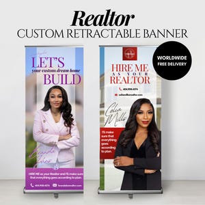 Real Estate Agent Pull-Up Banner Template, Realtor Roll Up Banner Design, Canva Professional Custom Retractable Banner Event Wedding Design