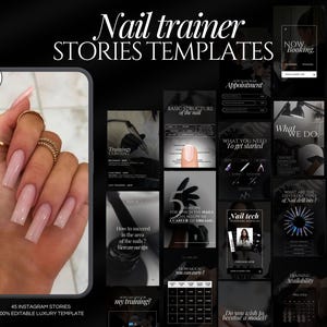 Modèles d'histoires Instagram pour entraîneur d'ongles | Histoires de cours de manucure | Stories Instagram de techniciennes en pose de ongles | Modèles d'ongles en gel | Modèle de toile