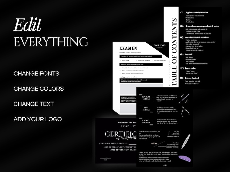 Nail Tech Training Manual Template | Certificate Template |Theory exam |Nails Instructor Ebook Template |Beginners Guide |Nail Course image 6