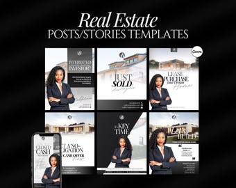 Real Estate Instagram Posts & Stories Templates for Canva | Branding kit | Realtor Template | Social Media Templates | Real Estate Marketing