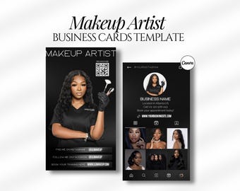 Makeup Artist Business Card Instagram, DIY Canva Template Design, Beauty Salon Business Card Luxury Instagram flyer QR Code Business Card