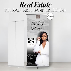 Real Estate Agent Pull-Up Banner Template, Realtor Roll Up Black Banner Design, Canva Professional Retractable Banner Event Wedding Design