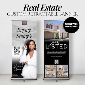 Real Estate Agent Pull-Up Banner Template, Realtor Roll Up Banner Design, Canva Professional Custom Retractable Banner Event Wedding Design