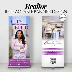 Real Estate Agent Pull-Up Banner Template, Realtor Roll Up Banner Design, Canva Professional Retractable Banner Event Wedding Design