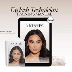 Trainingssjabloon wimperverlenging, handleiding wimperverlenging, certificaat van voltooiing, wimpertrainingsboek bewerkbaar, wimpertechnologie