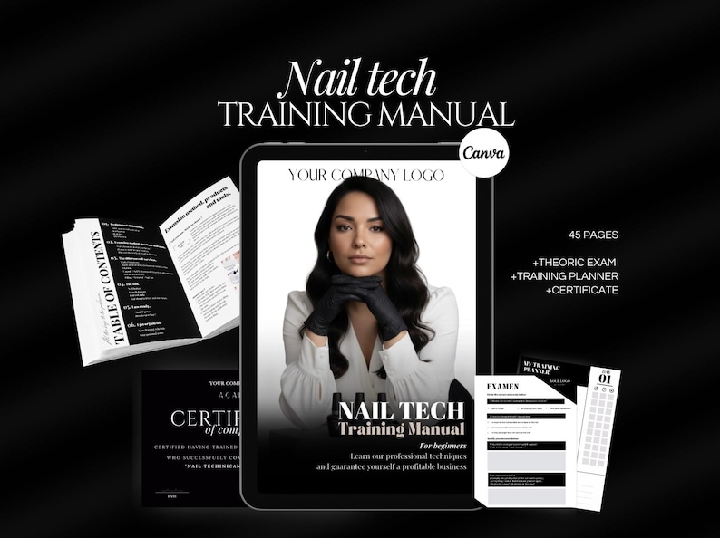 Nail Tech Training Manual Template | Certificate Template |Theory exam |Nails Instructor Ebook Template |Beginners Guide |Nail Course image 1