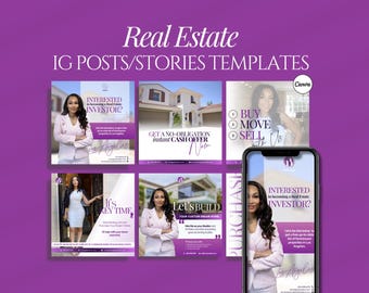 Plantillas para publicaciones e historias de Instagram de bienes raíces para Canva / Regalo para agentes inmobiliarios / Plantilla para agentes inmobiliarios / Plantillas para redes sociales / Marketing inmobiliario