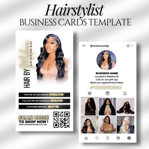 Cartes de visite Instagram pour coiffeur, bricolage, modèle de conception de toile, carte de beauté pour salon de coiffure, carte de visite préfabriquée pour coiffeur QR Code