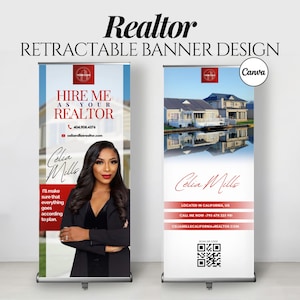 Realtor Roll Up Banner Design, Real Estate Agent Pull-Up Banner Template, Canva Professional Retractable Banner Event Wedding Design