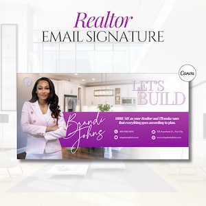 Signature d'e-mail pour agent immobilier, Marketing pour agent immobilier, Modèles d'email marketing, Kit de marque immobilière, Modèle Gmail, Toile modifiable, Moderne