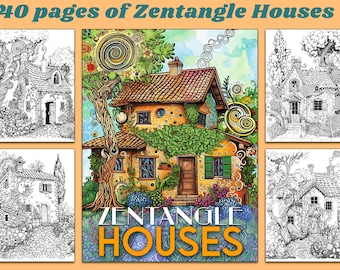 Charming Houses  Coloring Book for Adults - Adorable Home & Garden Zen Art Pages | Relaxing Zentangle Patterns Printable Coloring Sheets