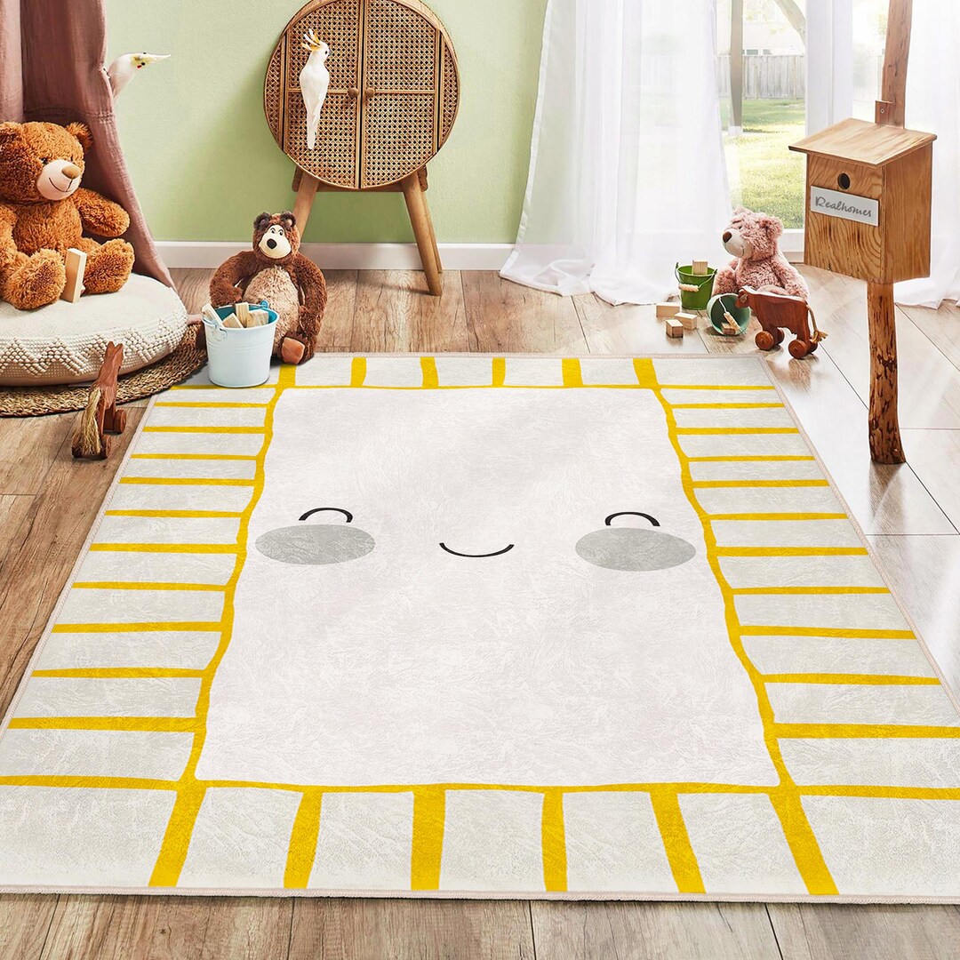 Smiling Face Nursery Rug | Kids Playroom Carpet, Washable|modern ...