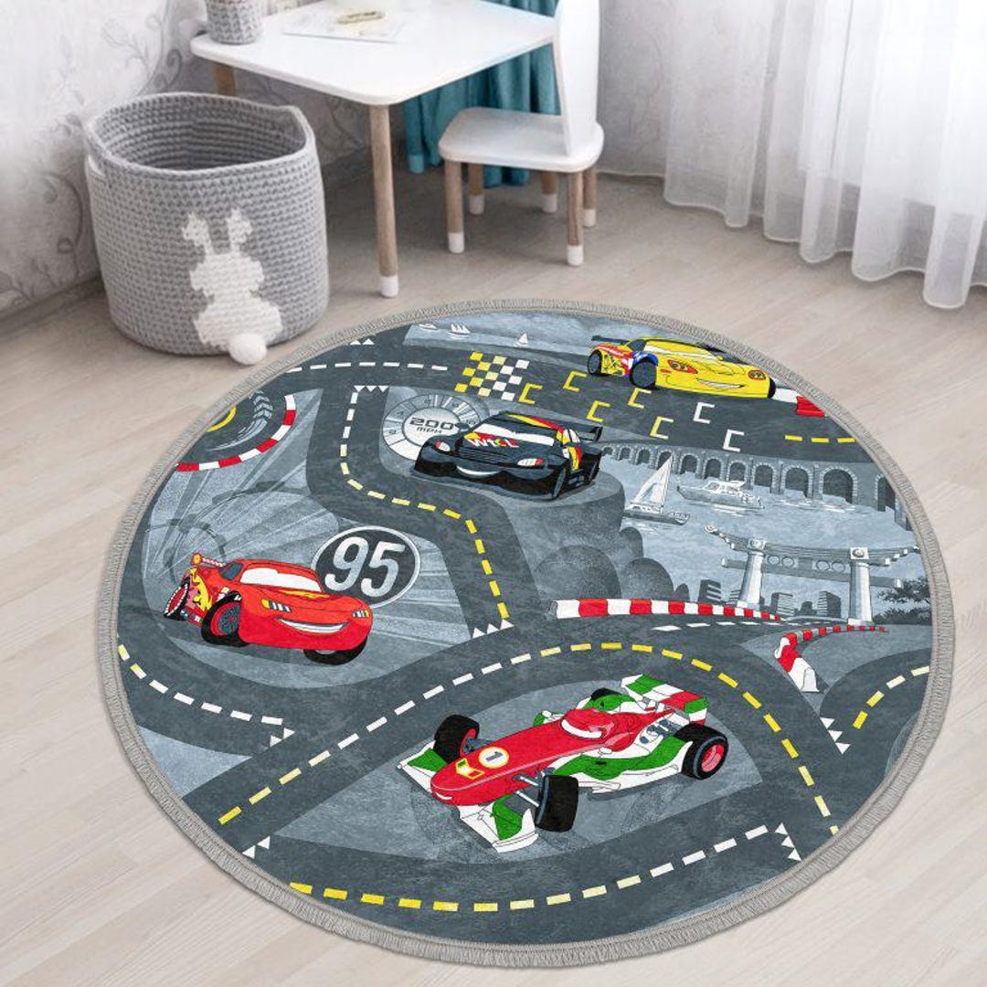 Car Racing Rug Kids Round Kids Race Track Rug, Car Road Map Play Rug for Boys, Racing Cars ...
