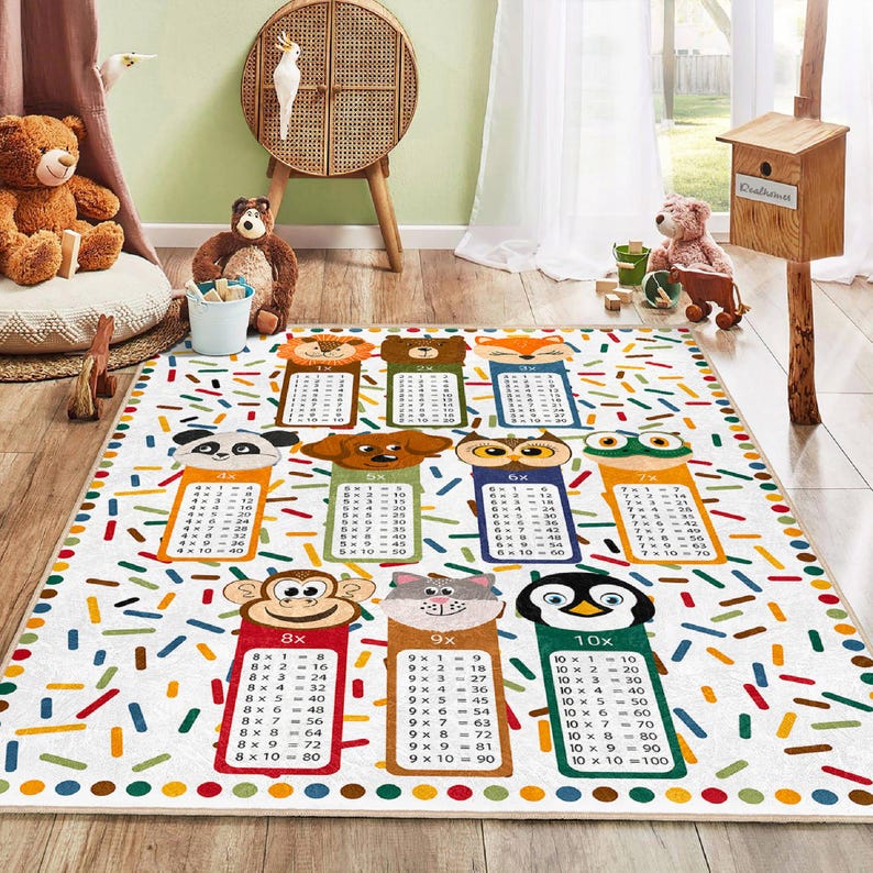 Times Tables Kids Rug | Colorful Educational Nursery Carpet - Etsy