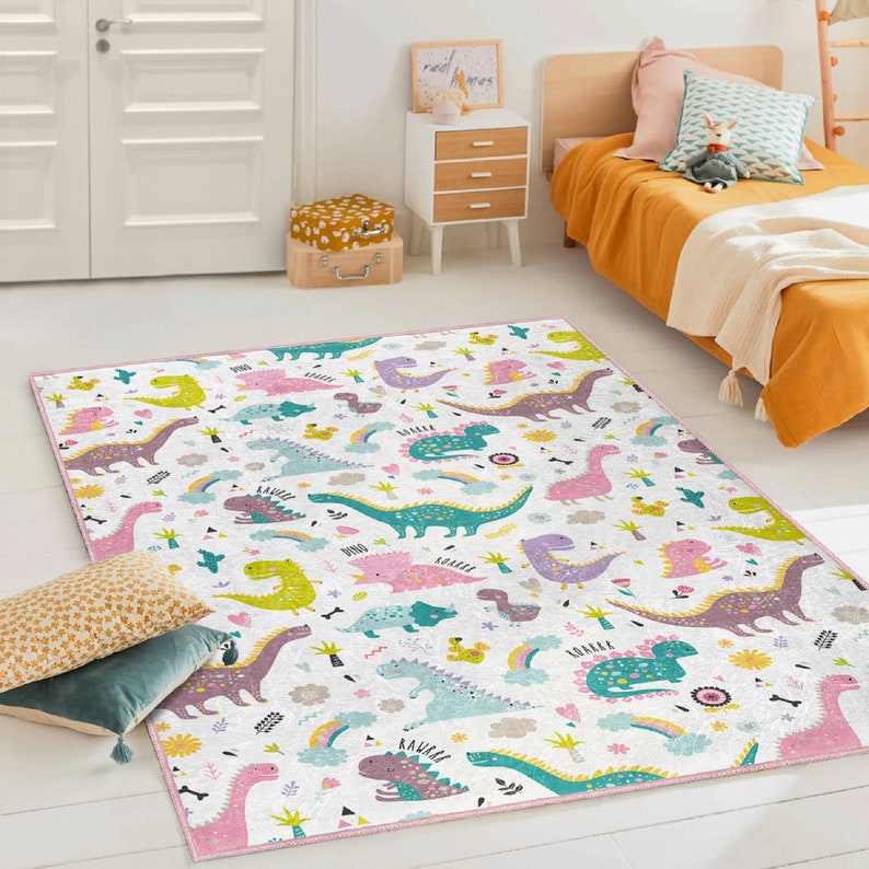 Dinosaur Kids Rug | Non-slip Nursery Play Mat |colorful Dino Carpet - Etsy