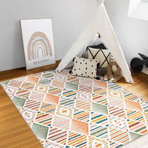 Colorful Geometric Carpet|Modern Tribal Area Rug|Multicolor Living Room Rug|Bohemian Nursery Rug|Pastel Geometric Carpet|Modern Area Rug