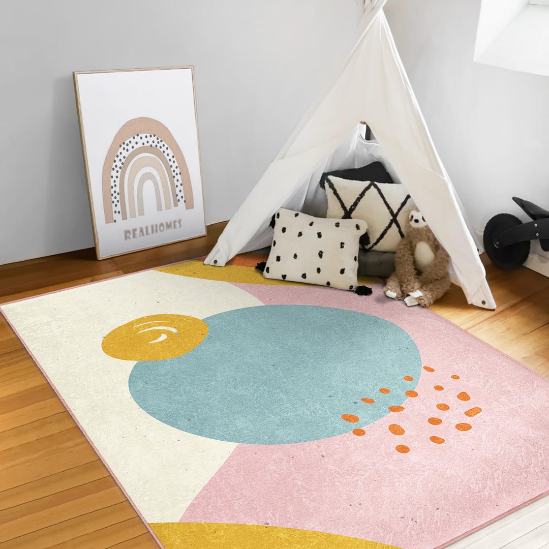 Nursery Rug Texture Abstract Pastel Nursery Rug | Boho Kids Playroom Carpet|scandinavian ...