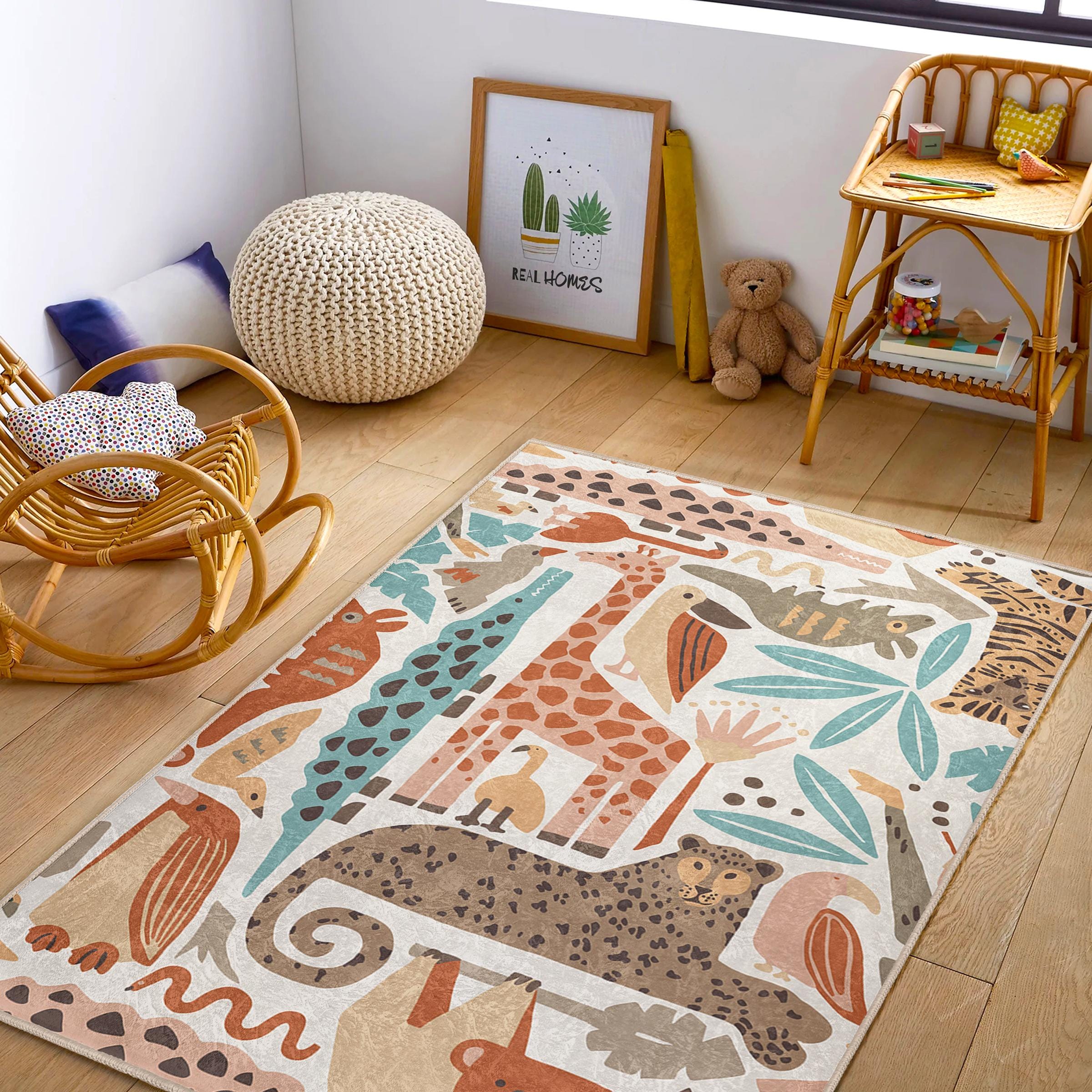 Child Rug Animals Jungle Animals Nursery Rug|safari Animal Patterned Kids Rug|zoo Animal ...