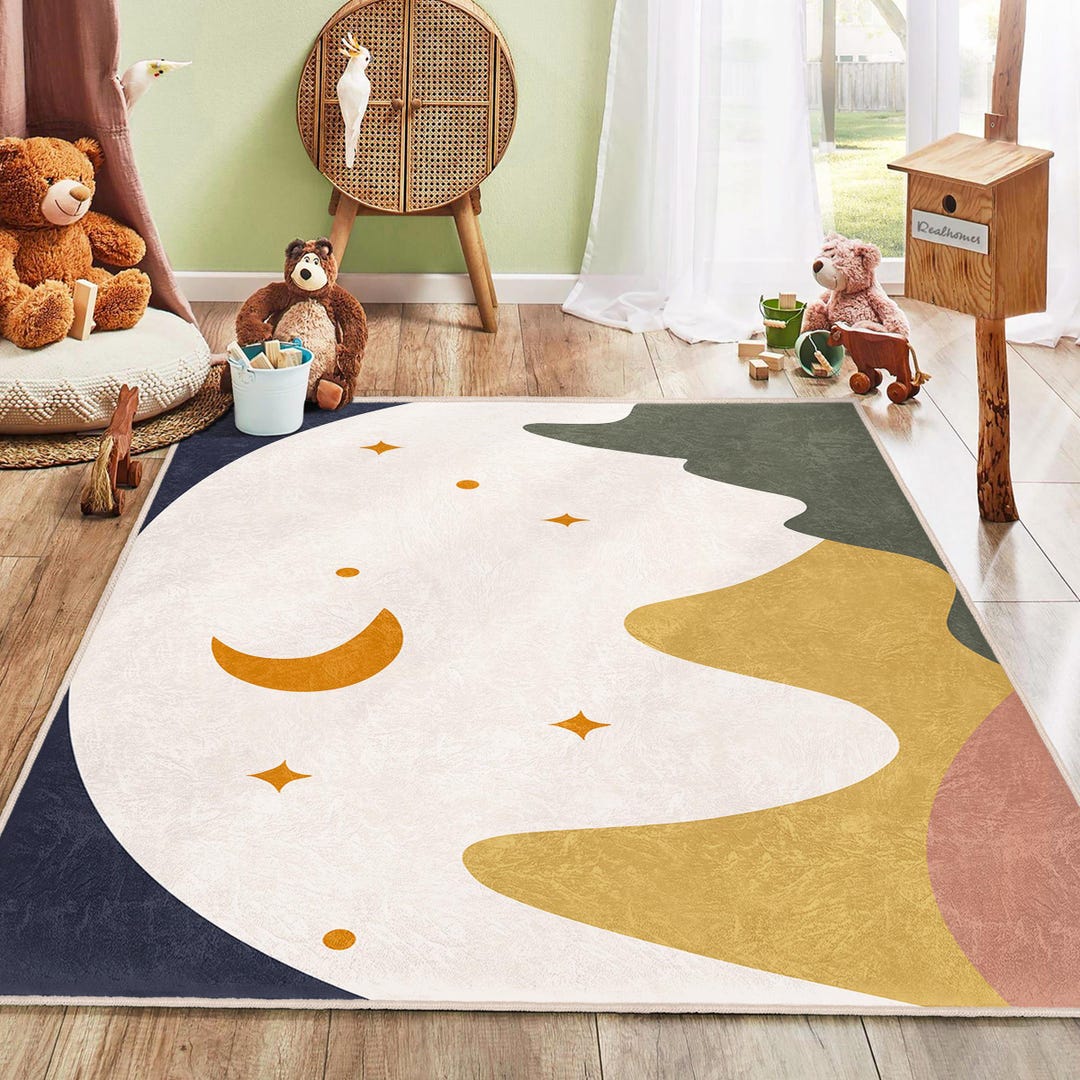 Moon and Stars Nursery Rug | Mountain Landscape Carpet|gender Neutral ...