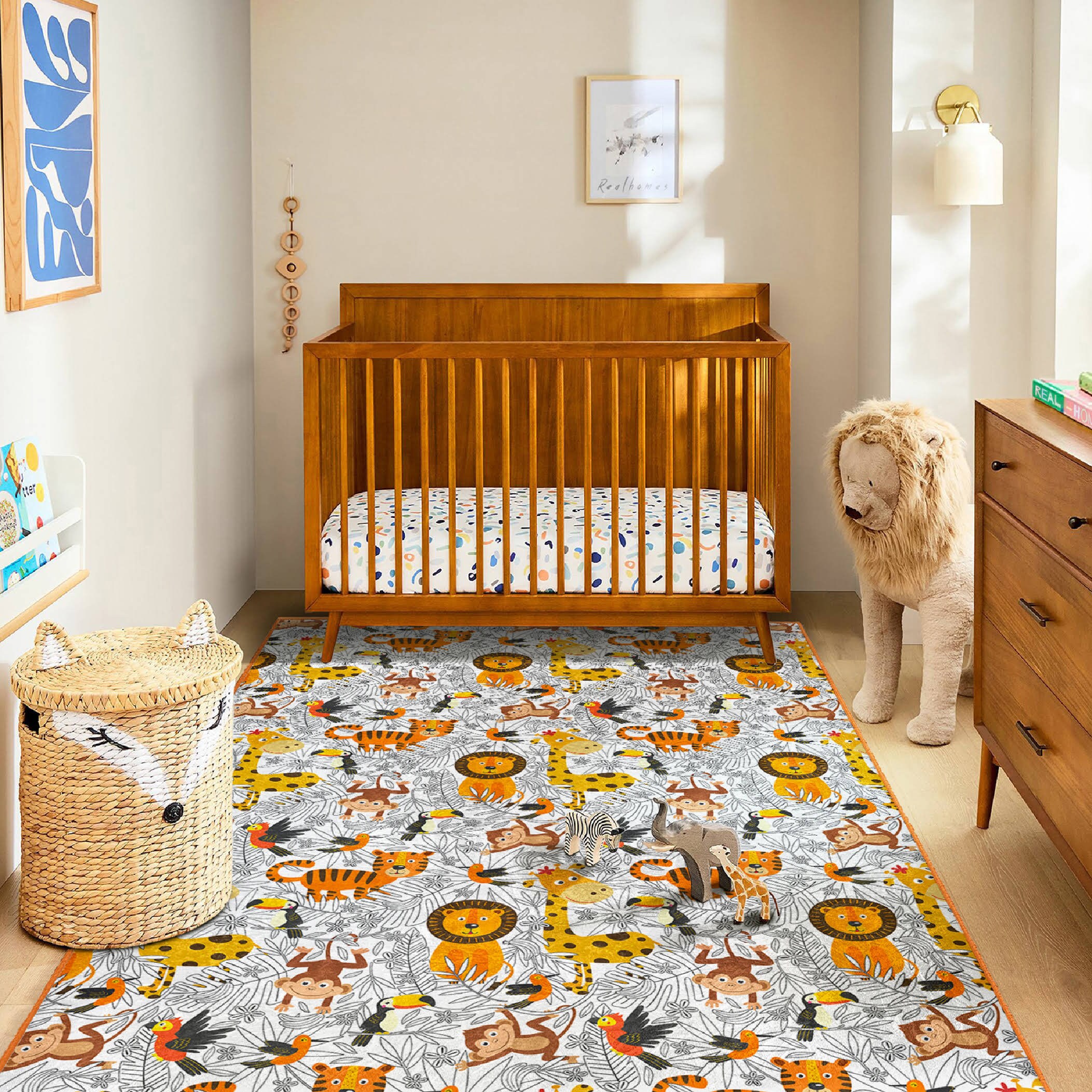 Safari Animal Kids Rug | Anti-allergic Play Mat|zoo Nursery Carpet - Etsy