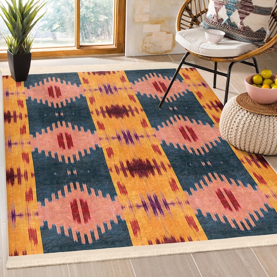 カラフルな幾何学模様キリムラグ トルコキリムカラフルな幾何学模様のラグ
