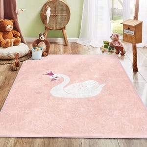 Süsser Prinzessin Schwan Kinderteppich|Schwan Gedruckter Baby Zimmer Teppich|Schwan Aktivität Teppich|Schwan Kinderzimmer Teppich|Boho Kinderzimmer Teppich|Schwan Teppich Für Mädchen