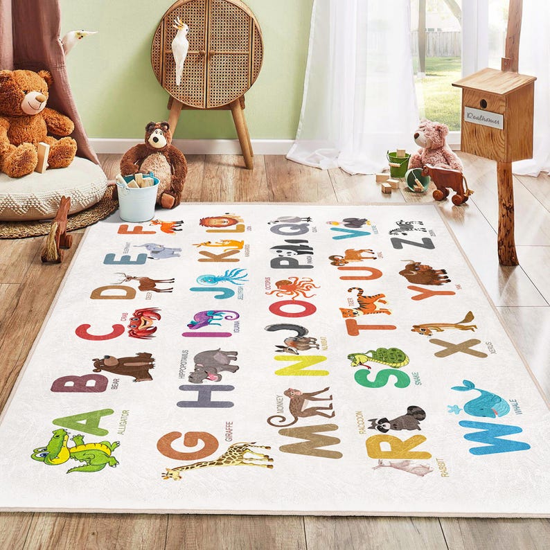 Animal Abc Rug Alphabet Animal Nursery Rug | ABC Kids Play Mat|washable - Etsy