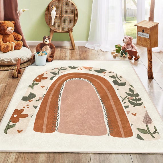 Boho Rainbow Kids Rug|rainbow Nursery Carpet|eart Tone Babyroom
