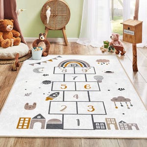 Skandinavischer Teppich|Kinderteppich|Kinderteppich|Neutraler Spielzimmerteppich