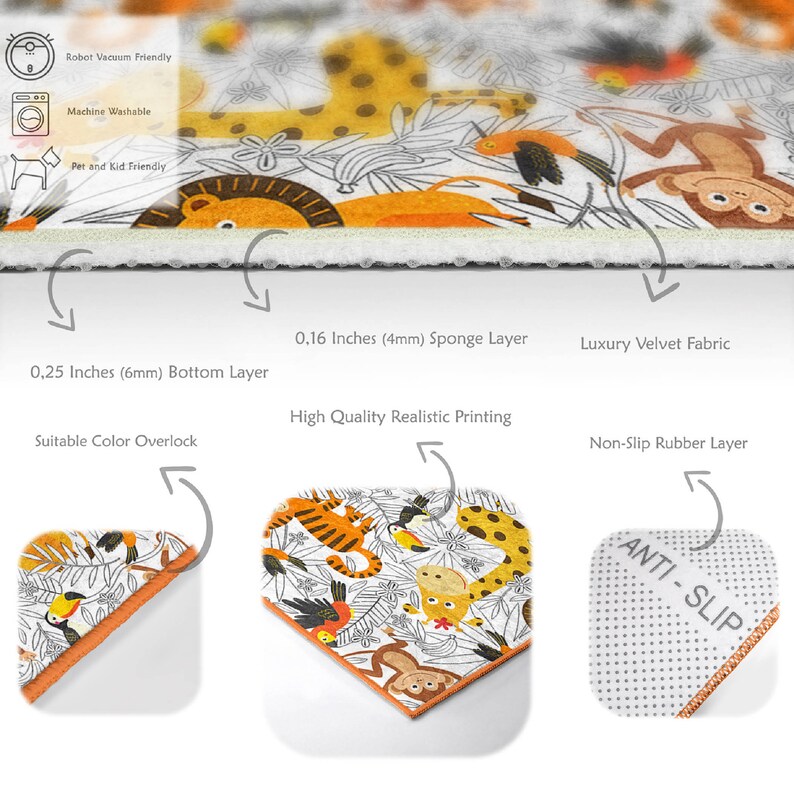 Safari Animal Kids Rug | Anti-allergic Play Mat|zoo Nursery Carpet - Etsy