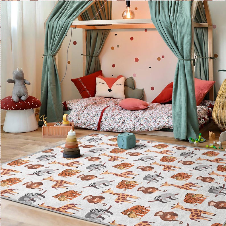 Animal Pattern Activity Mat|safari Theme Children's Carpet|zoo Kids ...