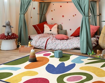 Abstract Geometric Area Rug|Modern Nursery Carpet|Minimalist Rug|Anti Slip
