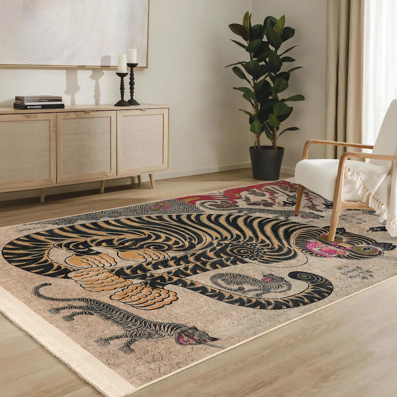 Tiger Rug|vintage Oriental Animal Carpet|statement Living Room Rug ...