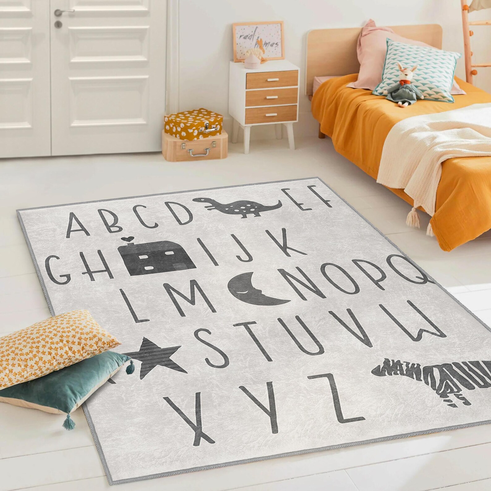 ABC Kids Room Rug|alphabet Toddler Mat|gray Nursery Carpet|modern ...