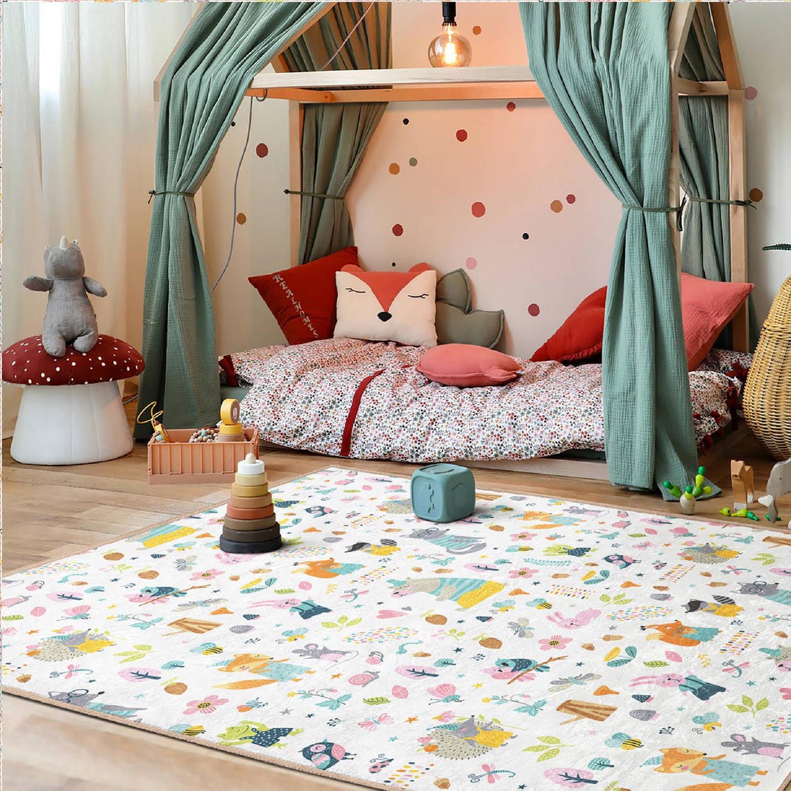 Cheerful Animal Figures Kids Rug|woodland Themed Kids Room Carpet ...