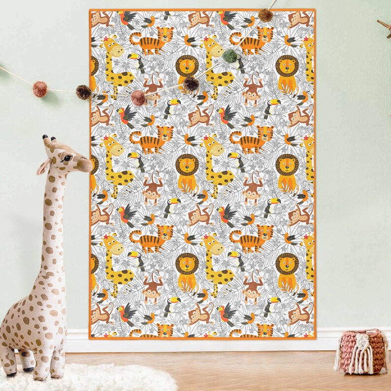 Safari Animal Kids Rug | Anti-allergic Play Mat|zoo Nursery Carpet - Etsy