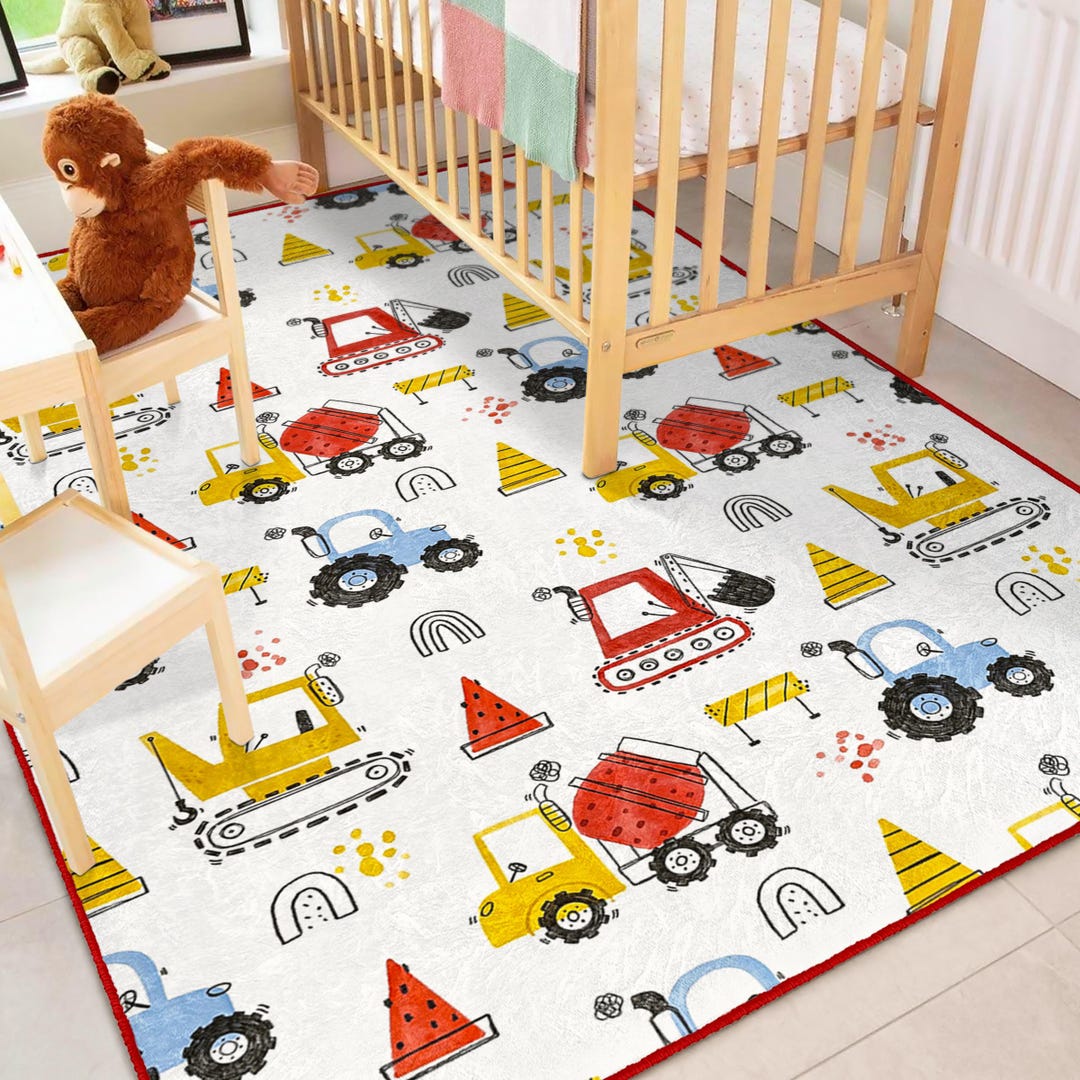 Construction Nursery Rug|truck Boy Room Play Mat|bulldozer Tractor ...
