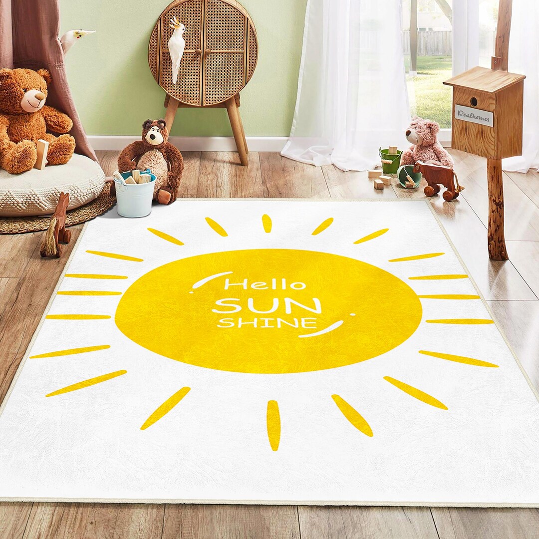 Sunshine Sun Rug Hello Sunshine Kids Rug | Baby Nursery Decor, Yellow Sun - Etsy