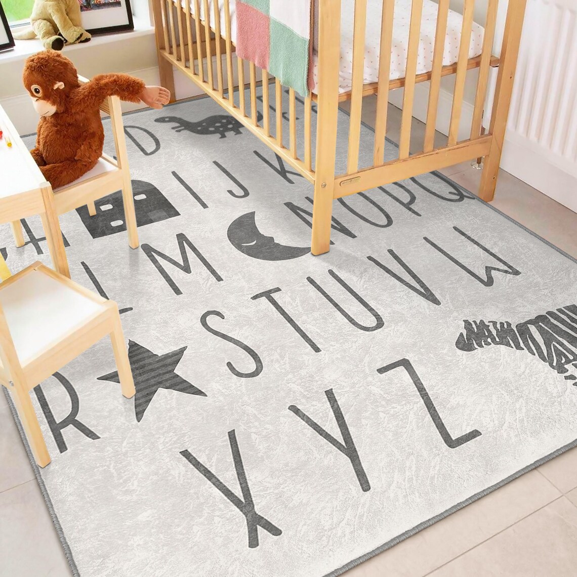 ABC Kids Room Rug|alphabet Toddler Mat|gray Nursery Carpet|modern ...