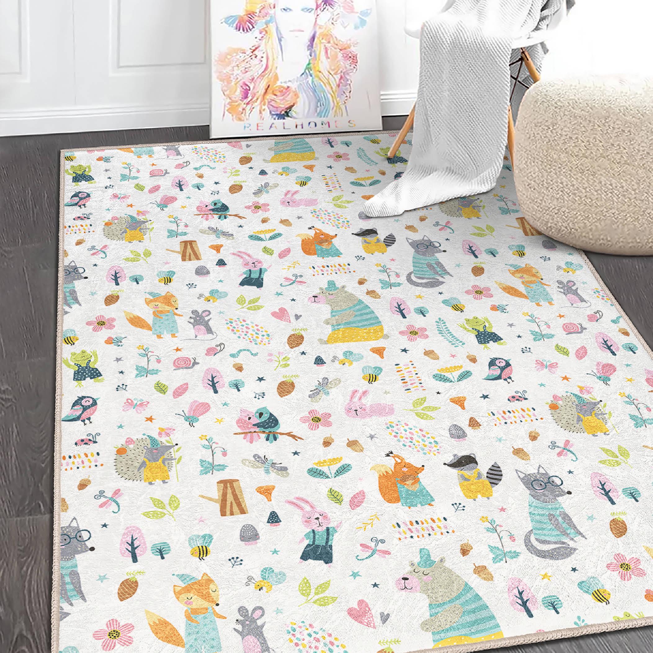Cheerful Animal Figures Kids Rugwoodland Themed Kids Room ...