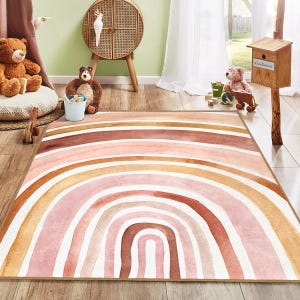 Bunter Regenbogen Kinderteppich|Pastellfarbener Teppich|Kinderteppich|Boho Baby Zimmer Teppich|Skandinavische Bodenmatte|Geschenk für Baby Mädchen|Minimalistischer Baby Teppich