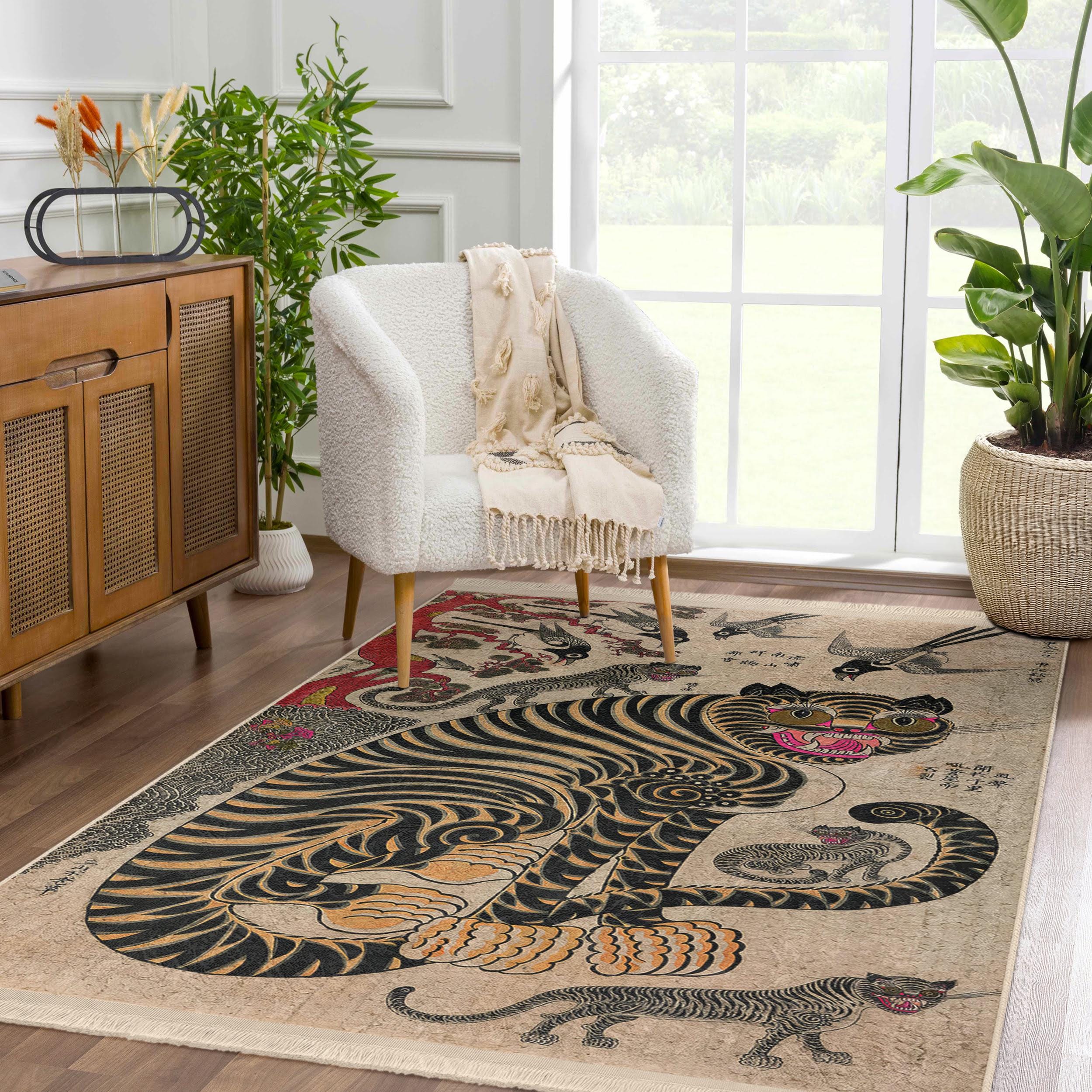Traditional Korean Rug Large Korean Tiger Rug|folk Art Living Room Rug|maximalist Home Decor ...