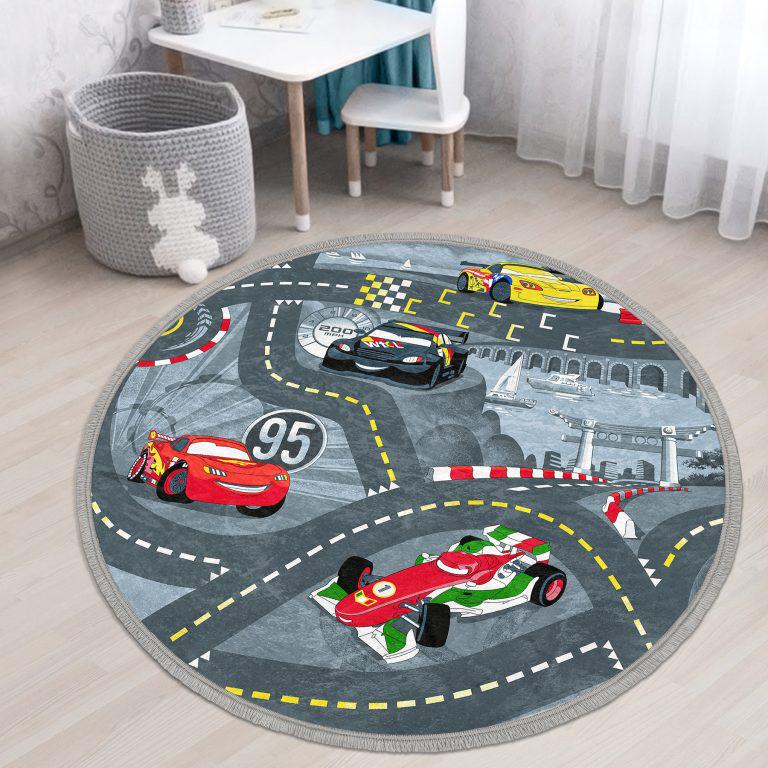 Round Kids Race Track Rug, Car Road Map Play Rug for Boys, Racing Cars ...