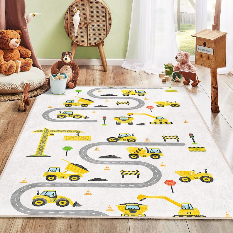 Road Map Children's Carpet|construction Vehicles Kids Play Rug|driveway ...